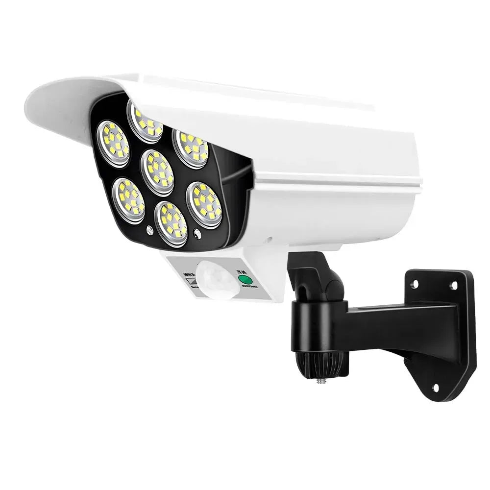 White 77 LED Solar Motion Sensor Light with Remote, Black Outdoor Security Flood Lamp