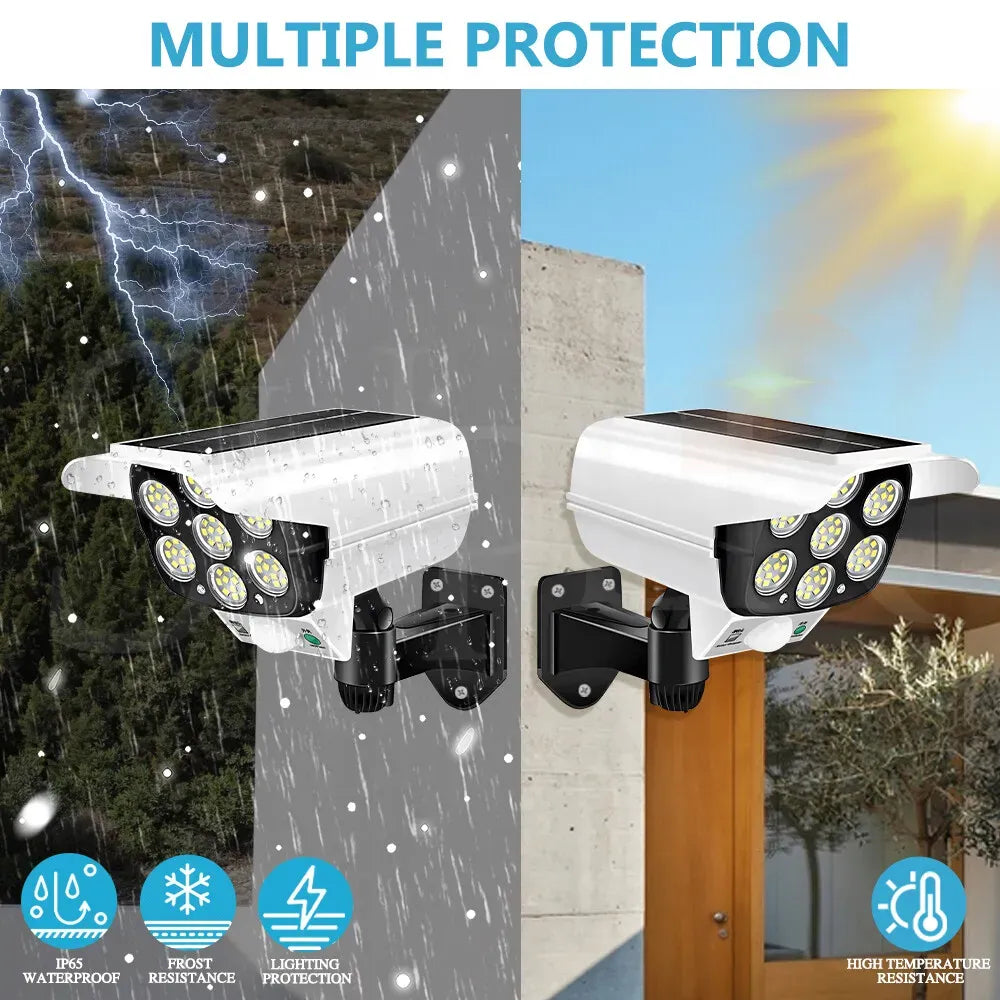 White 77 LED Solar Motion Sensor Light with Remote, Black Outdoor Security Flood Lamp