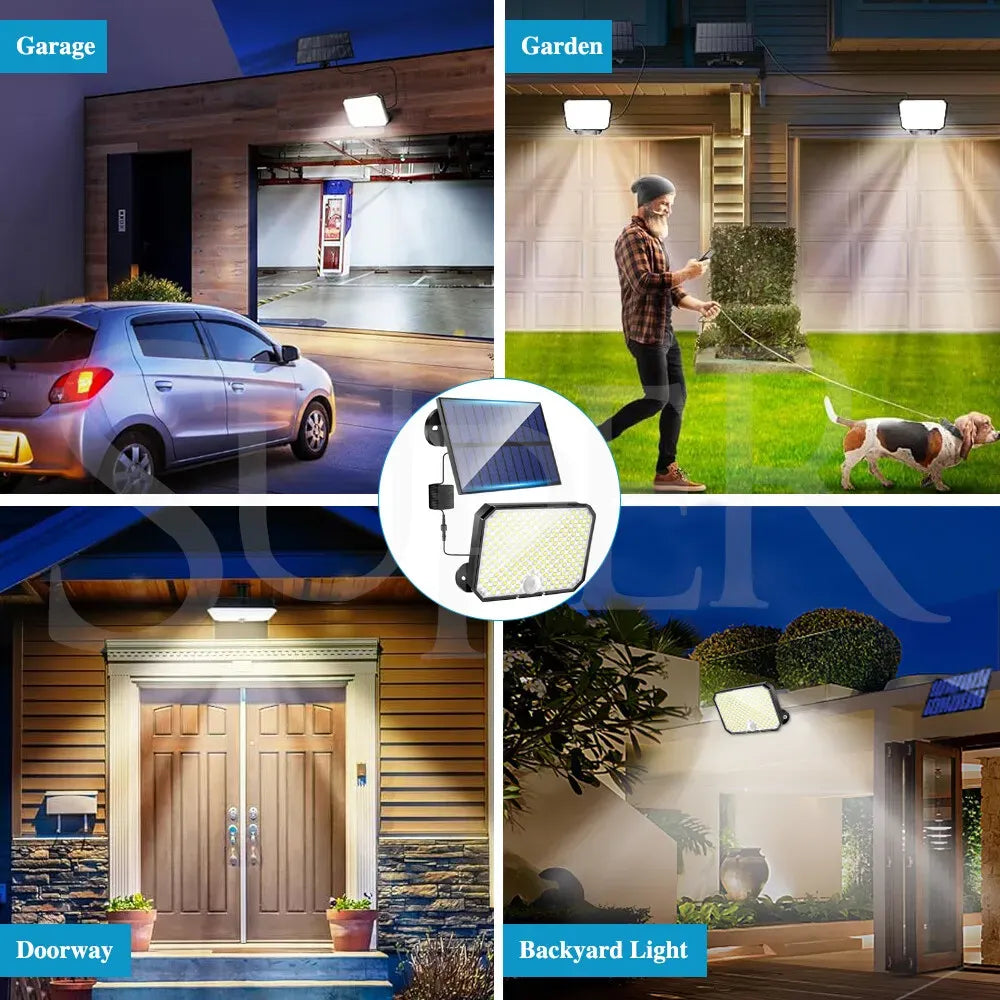 190 LED Black Solar Powered Motion Sensor Outdoor Security Flood Light
