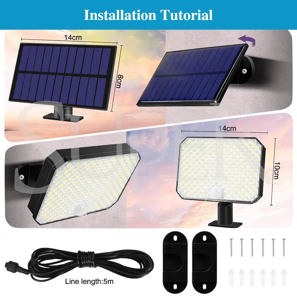 190 LED Black Solar Powered Motion Sensor Outdoor Security Flood Light