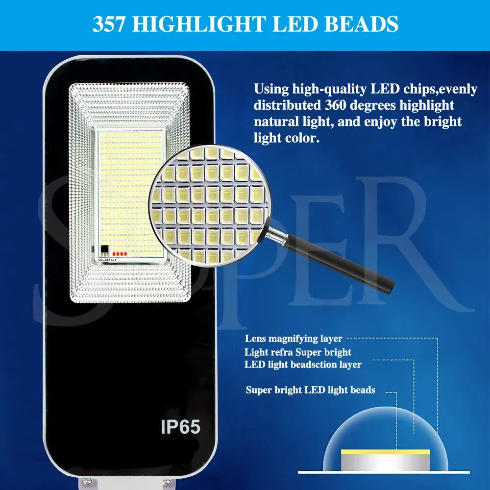 Solar LED Street Light Black Waterproof Outdoor Flood Lamp with Remote Control
