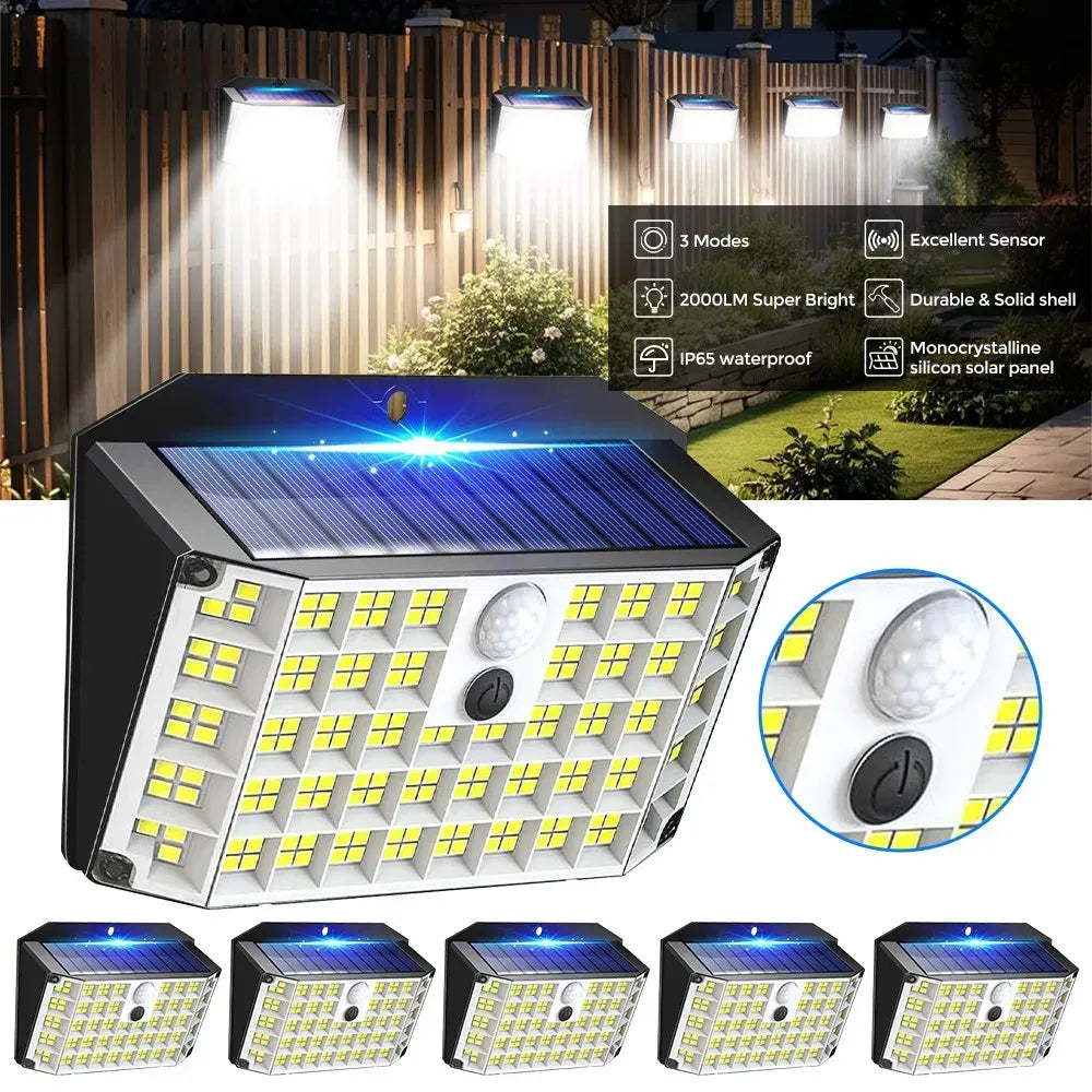 6 Pack Black Solar Motion Sensor Lights Outdoor Security Lamp 2000LM IP65
