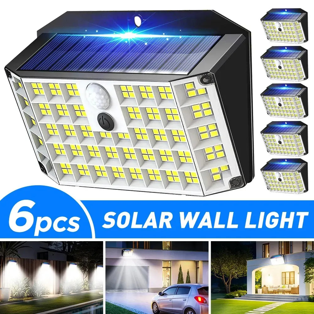 6 Pack Black Solar Motion Sensor Lights Outdoor Security Lamp 2000LM IP65