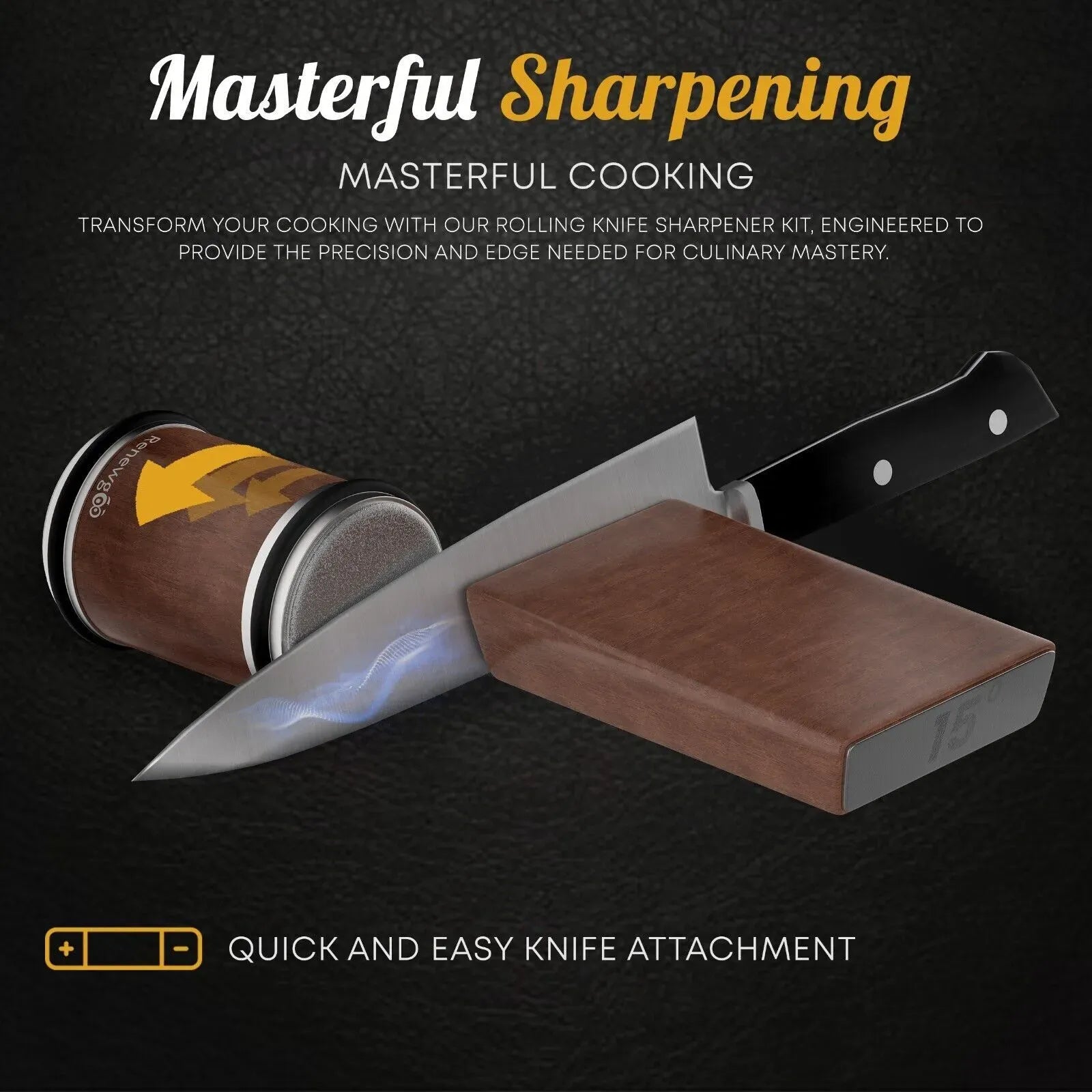 Premium Rolling Knife Sharpener in Black, Manual, Stainless Steel, 14x12x6cm