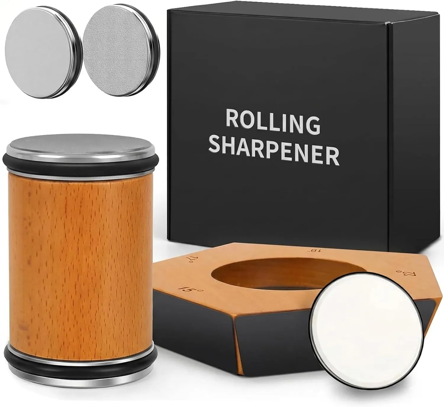 Brown Manual Knife Sharpener with Diamond Discs and Magnetic Angle Base