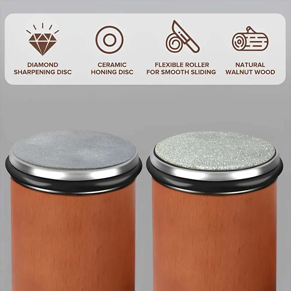 Brown Manual Knife Sharpener with Diamond Discs and Magnetic Angle Base