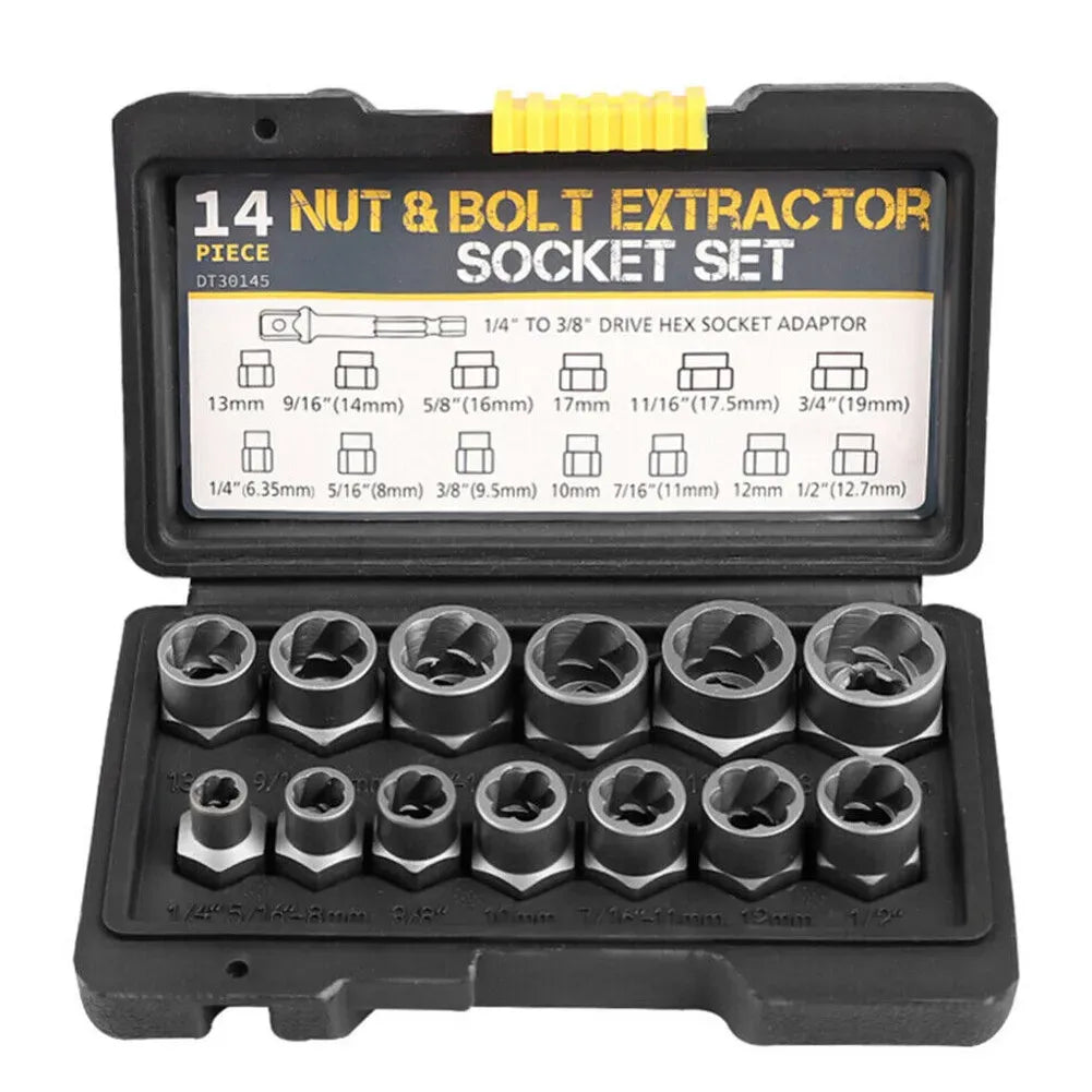 15-Piece Black Impact Damaged Bolt Nut Screw Remover Tool Kit