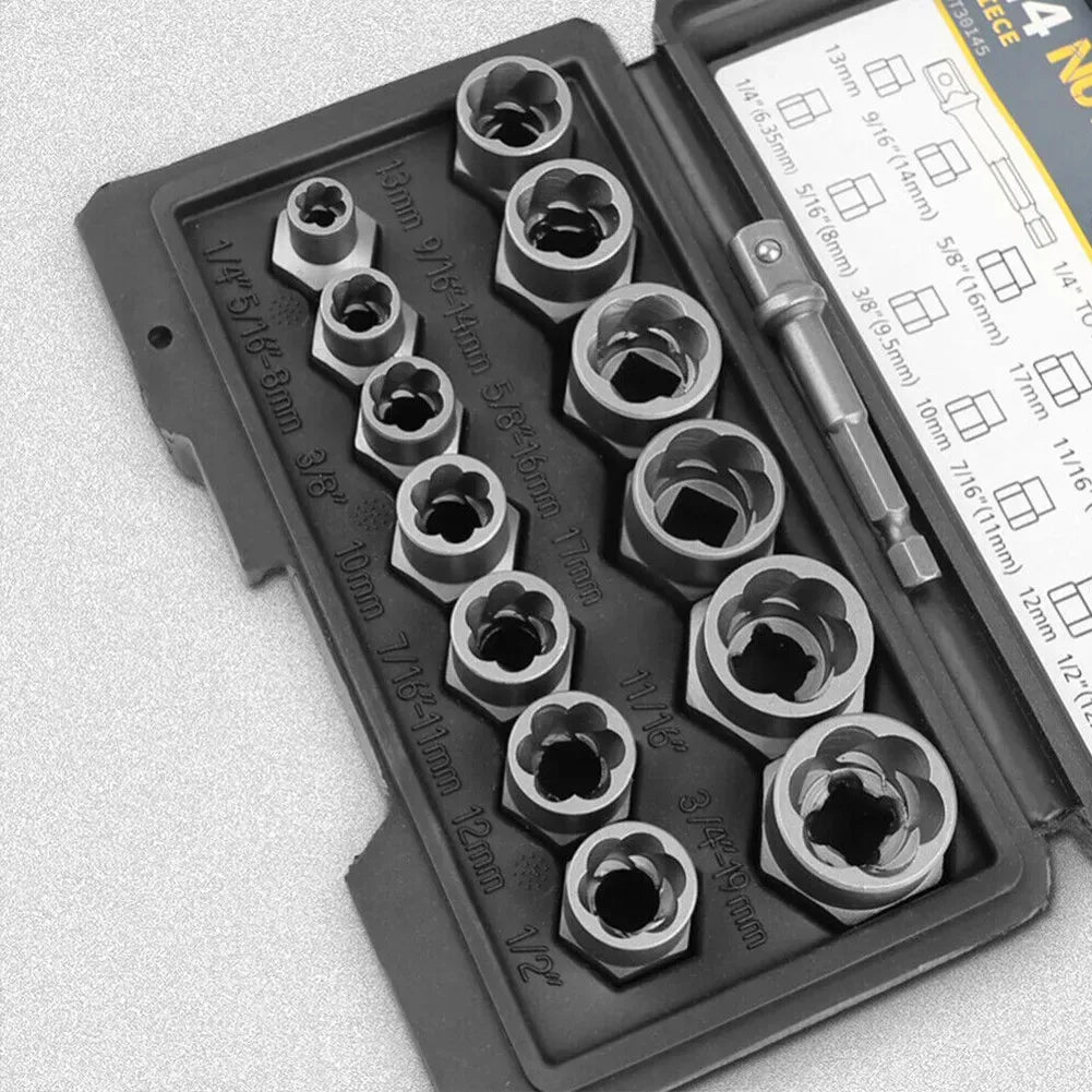 15-Piece Black Impact Damaged Bolt Nut Screw Remover Tool Kit