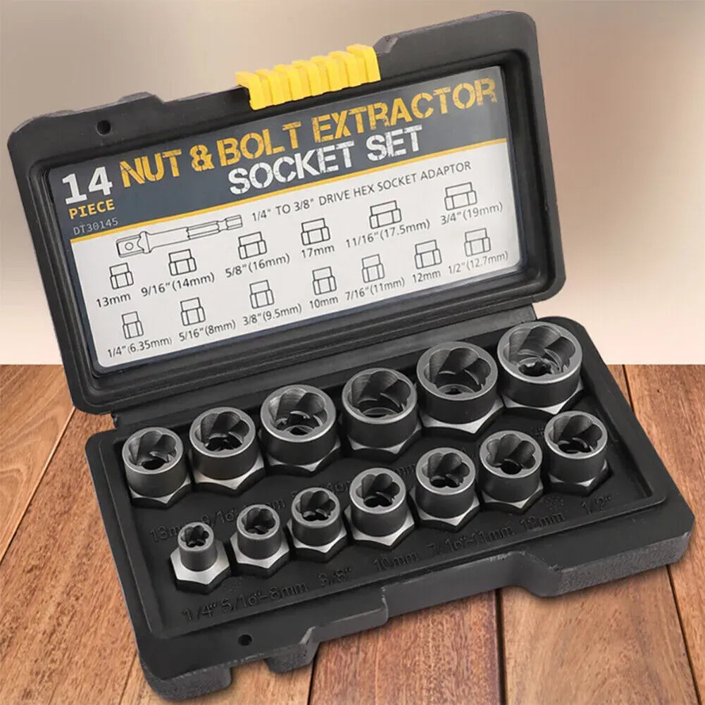 15-Piece Black Impact Damaged Bolt Nut Screw Remover Tool Kit
