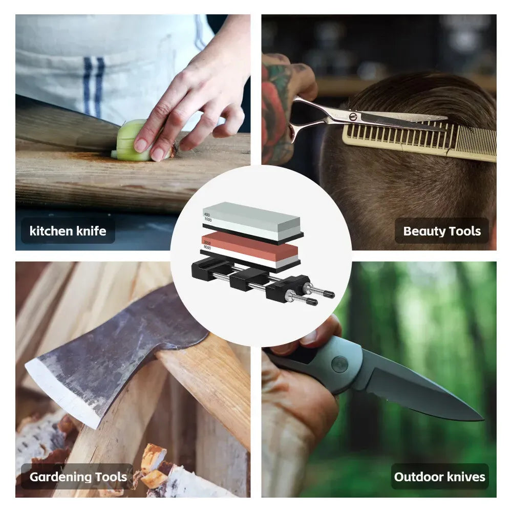 Red Dual Whetstone Knife Sharpener Set 400/8000 Grit with Silicone Base and Angle Guide