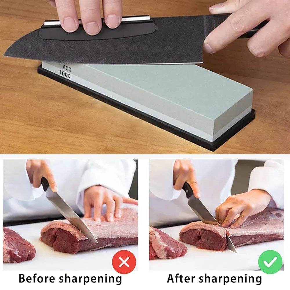 Red Dual Whetstone Knife Sharpener Set 400/8000 Grit with Silicone Base and Angle Guide