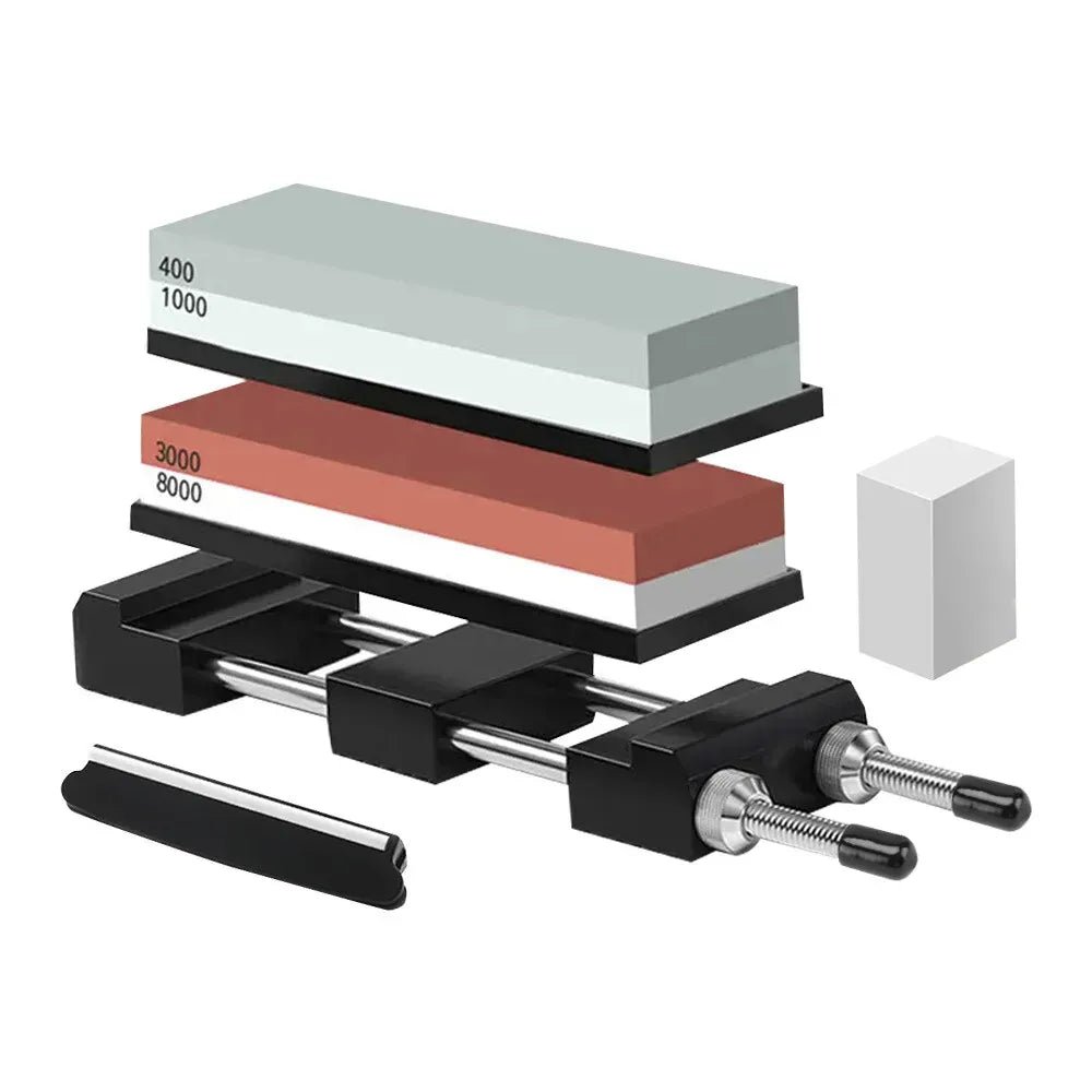 Red Dual Whetstone Knife Sharpener Set 400/8000 Grit with Silicone Base and Angle Guide