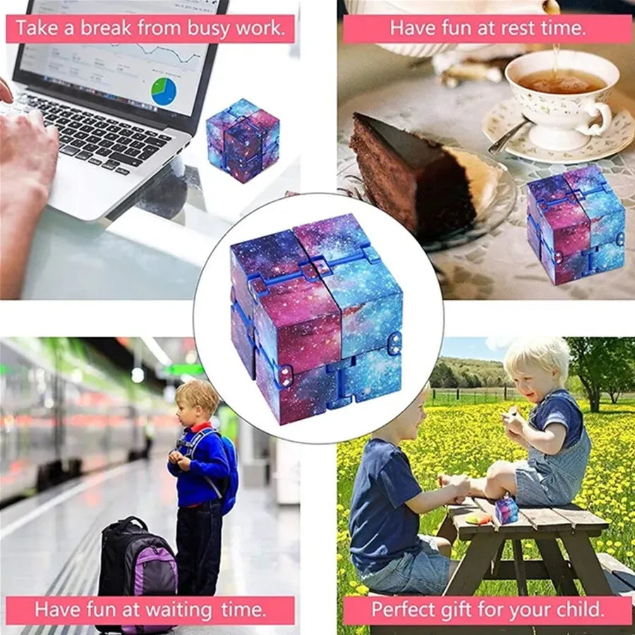 Infinity Cube Fidget Toy in Purple Starry Sky for Stress Relief and Sensory Play