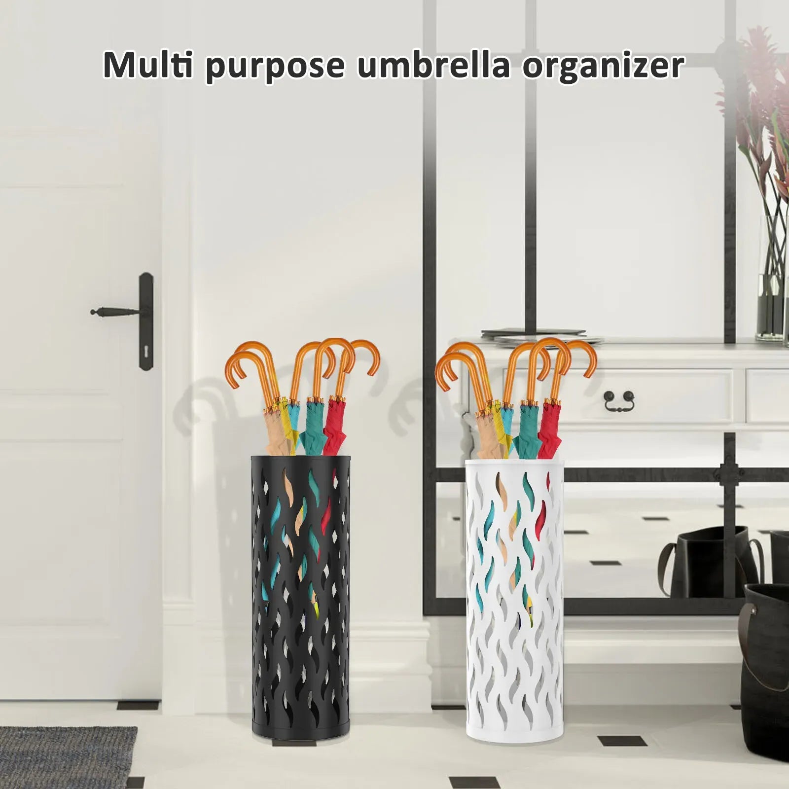 Metal Umbrella Stand in White, 15x15x42cm, Holds 4-6 Long Umbrellas