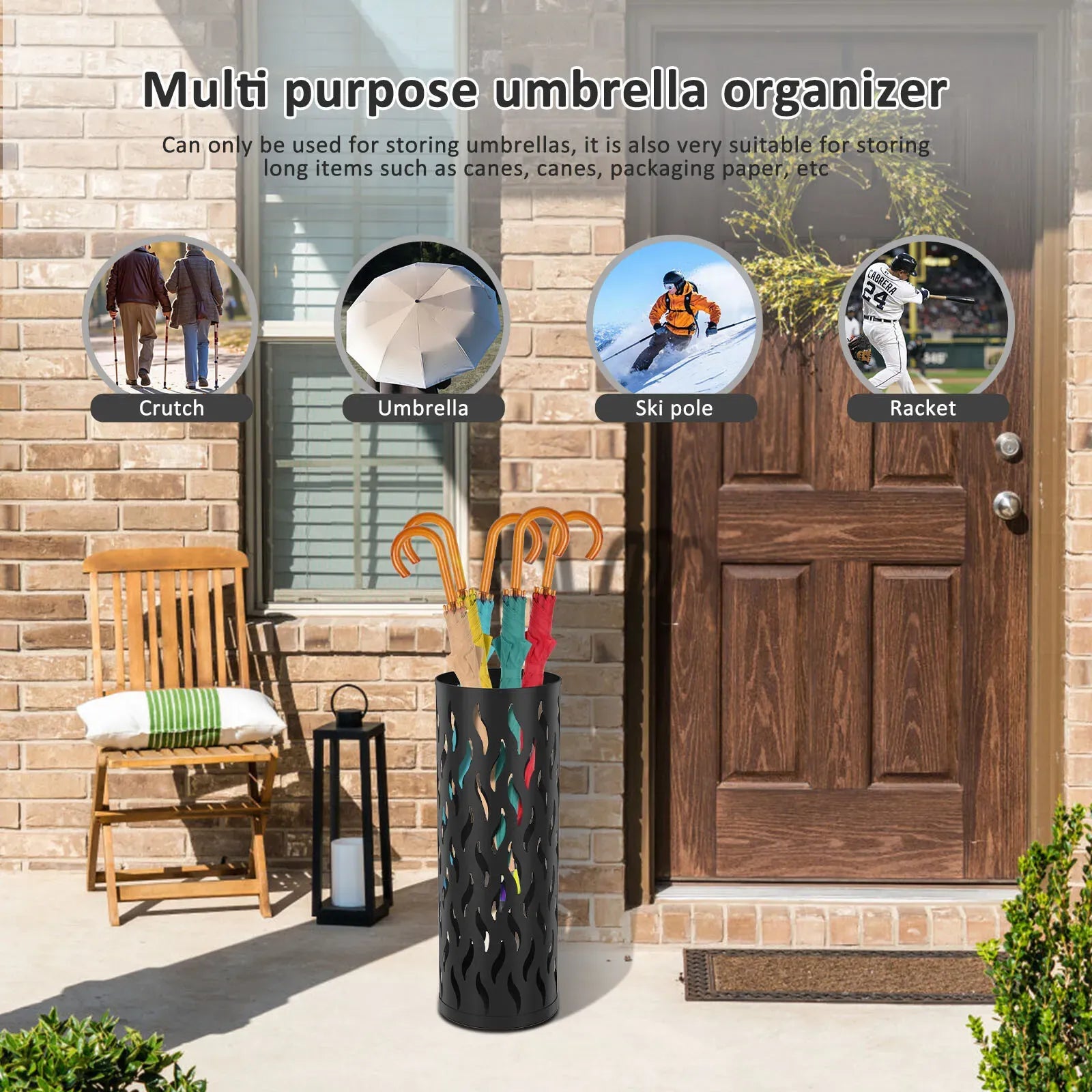 Metal Umbrella Stand in White, 15x15x42cm, Holds 4-6 Long Umbrellas