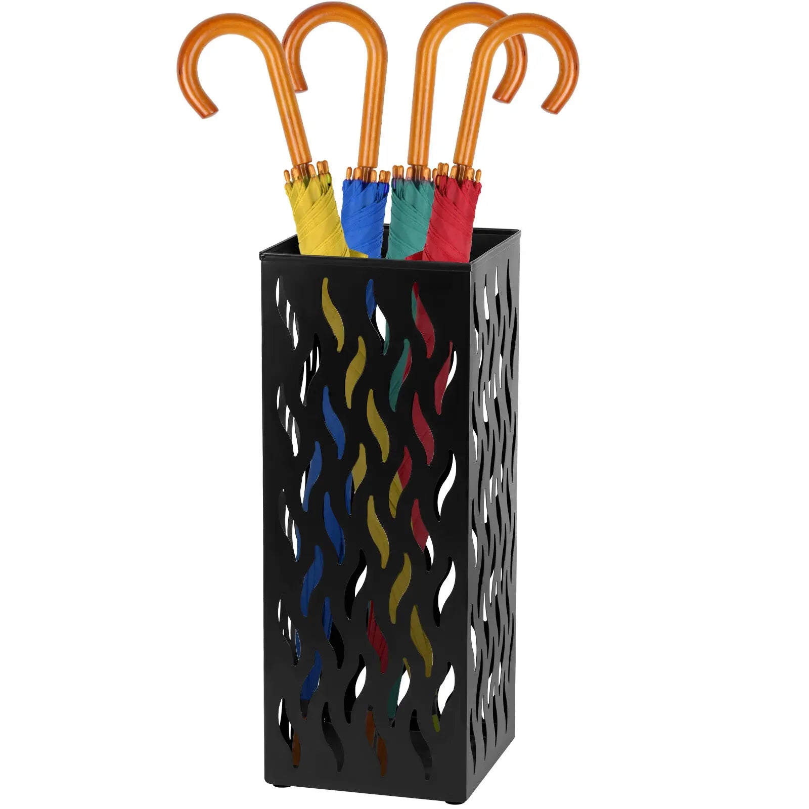 Rectangular Black Metal Umbrella Stand Holder - Space-Saving Design, 16.5x16.5x42cm