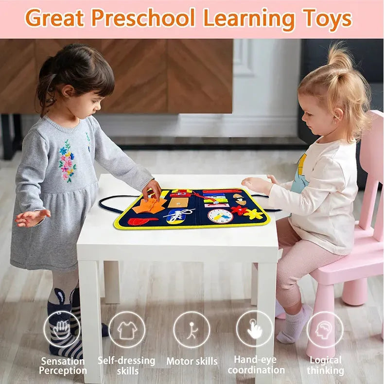 Multicolour Montessori Busy Board for Toddlers, Blue, 70.1x27.94cm, Sensory Learning Toy