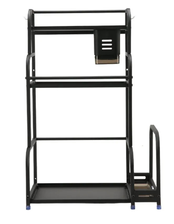 3-Tier Black Stainless Steel Kitchen Spice Rack Organiser with Adjustable Storage