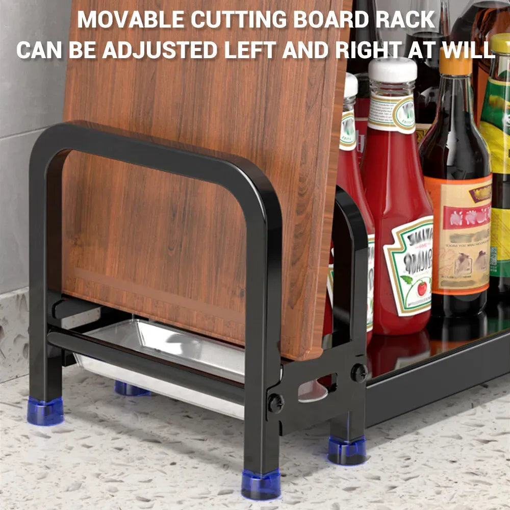 3-Tier Black Stainless Steel Kitchen Spice Rack Organiser with Adjustable Storage
