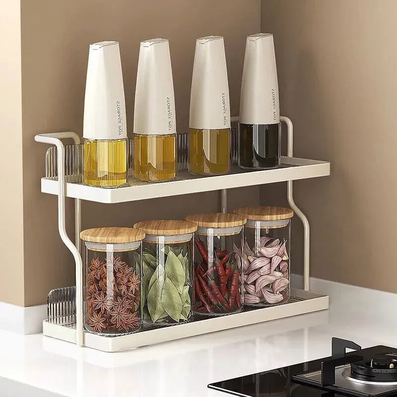 Two-Tier Kitchen Storage Rack Organizer in White with Removable Trays, 30.5x12.2x20.3cm
