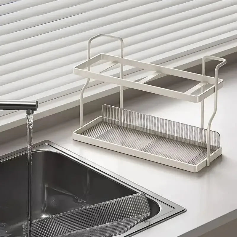 Two-Tier Kitchen Storage Rack Organizer in White with Removable Trays, 30.5x12.2x20.3cm