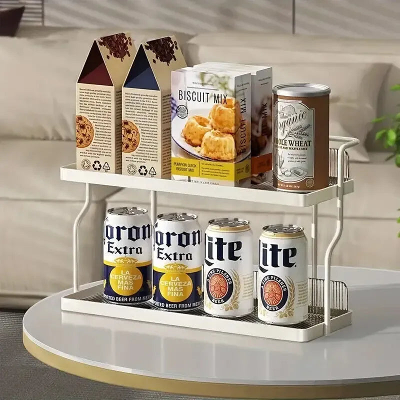 Two-Tier Kitchen Storage Rack Organizer in White with Removable Trays, 30.5x12.2x20.3cm