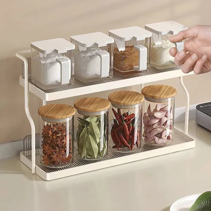 Two-Tier Kitchen Storage Rack Organizer in White with Removable Trays, 30.5x12.2x20.3cm