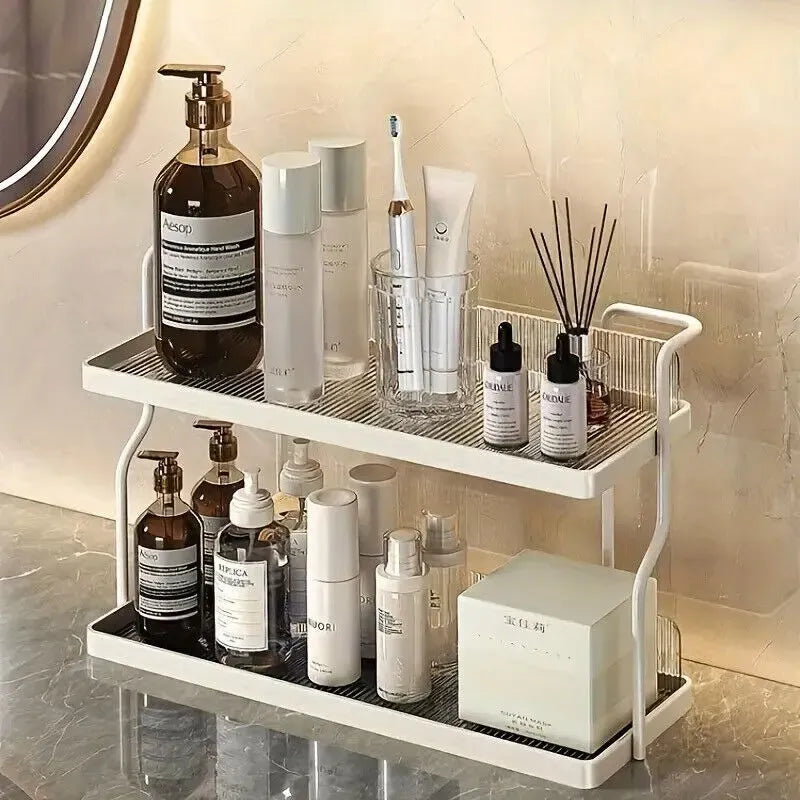 Two-Tier Kitchen Storage Rack Organizer in White with Removable Trays, 30.5x12.2x20.3cm
