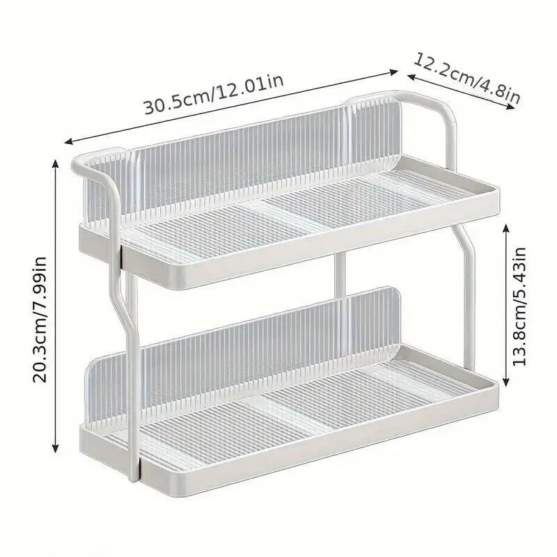 Two-Tier Kitchen Storage Rack Organizer in White with Removable Trays, 30.5x12.2x20.3cm
