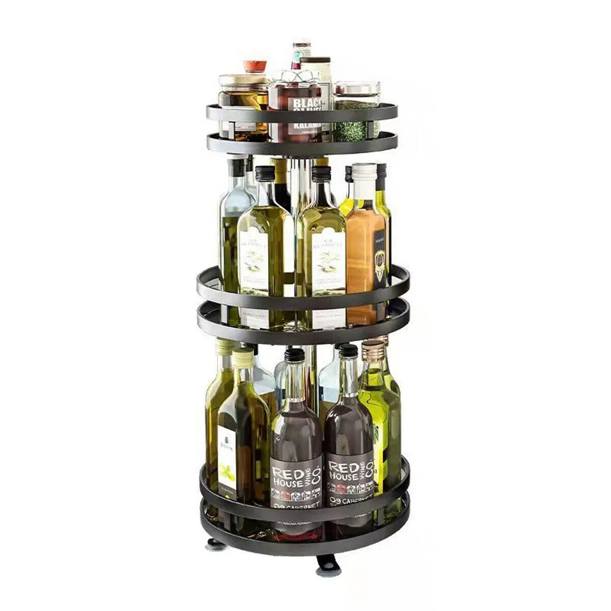 Black Triple Layer Rotating Spice Rack Countertop Organizer with 360° Rotation