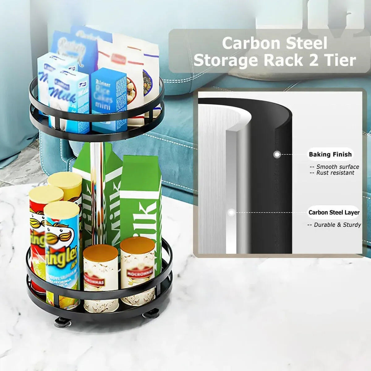 Black Triple Layer Rotating Spice Rack Countertop Organizer with 360° Rotation
