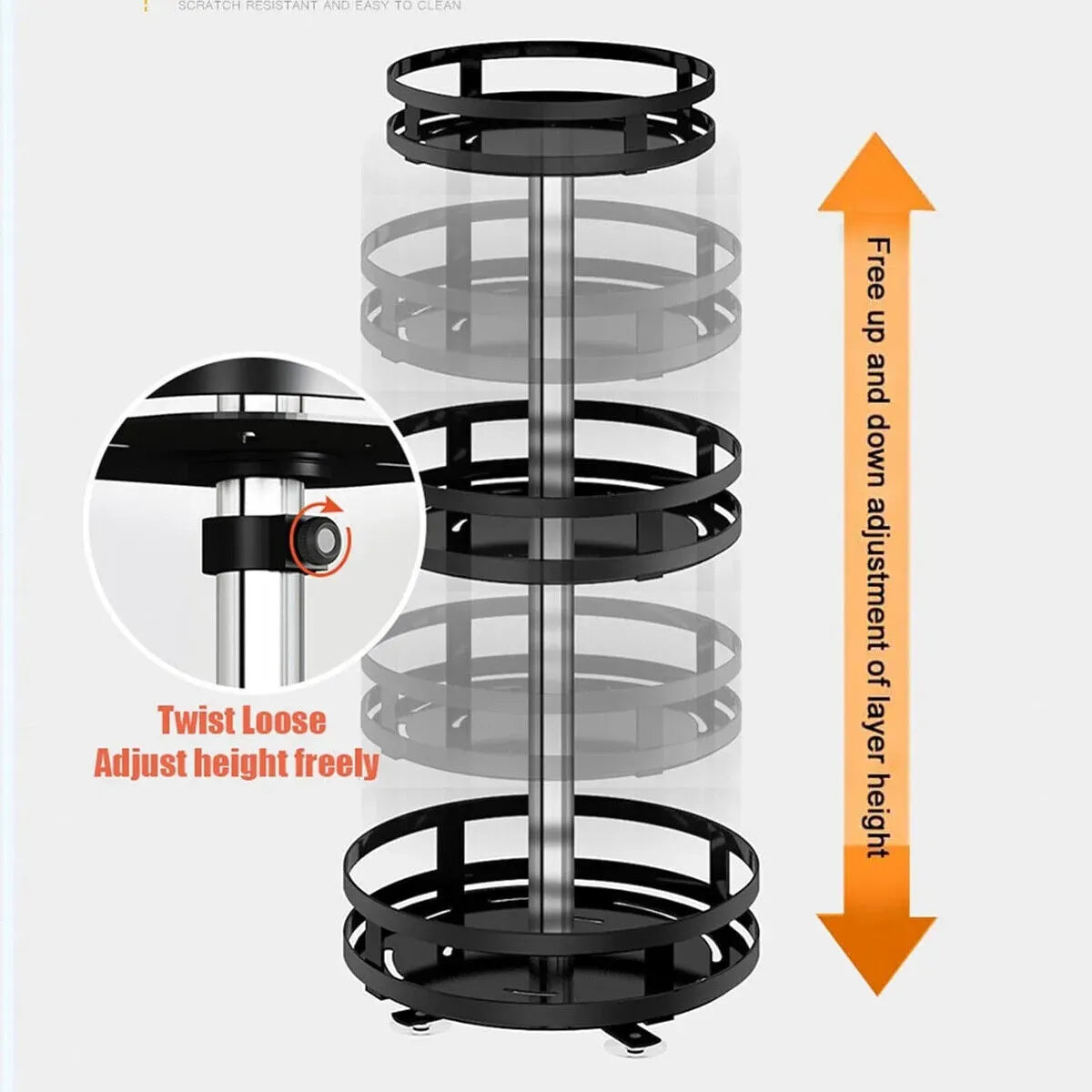 Black Triple Layer Rotating Spice Rack Countertop Organizer with 360° Rotation