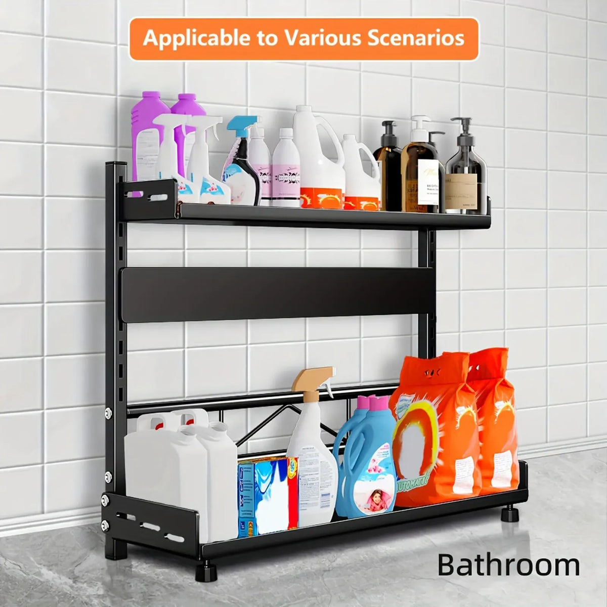 3-Tier Black Stainless Steel Spice Rack Kitchen Condiment Storage Shelf 40x16x54cm
