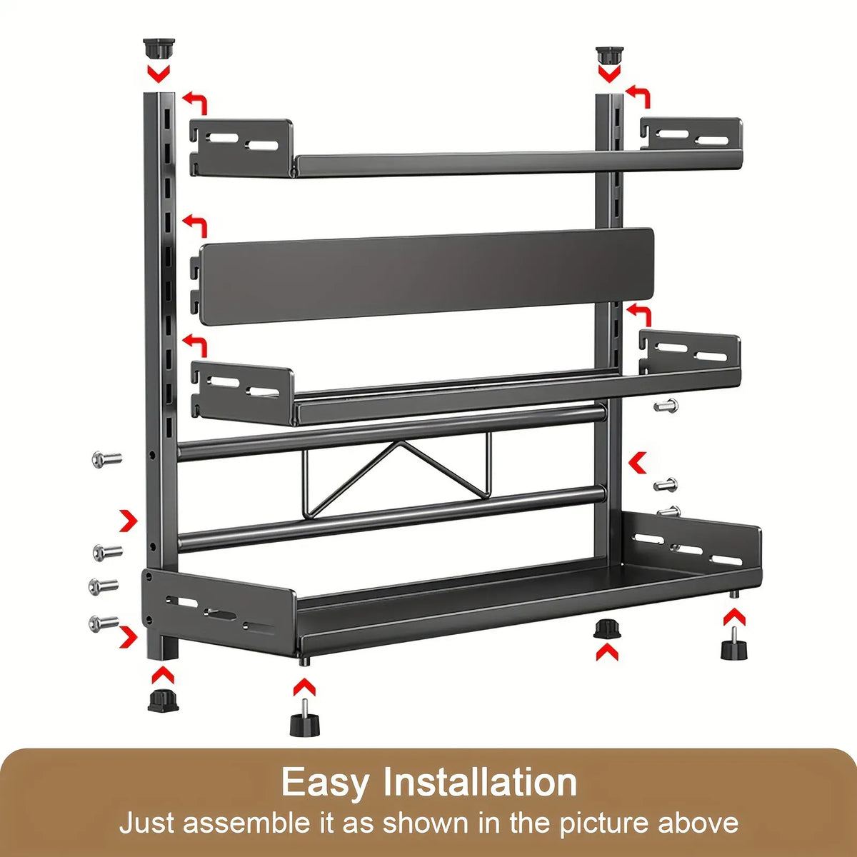 3-Tier Black Stainless Steel Spice Rack Kitchen Condiment Storage Shelf 40x16x54cm