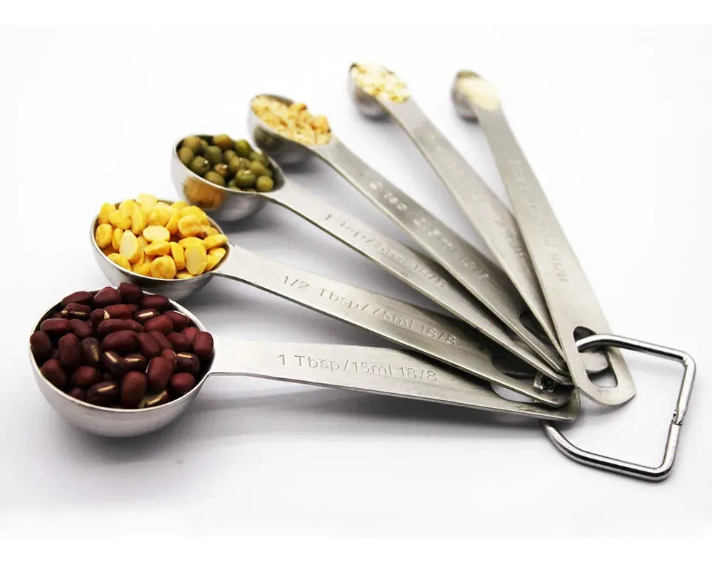 Stainless Steel Measuring Spoons Set, 6 Pieces, Silver for Accurate Cooking and Baking