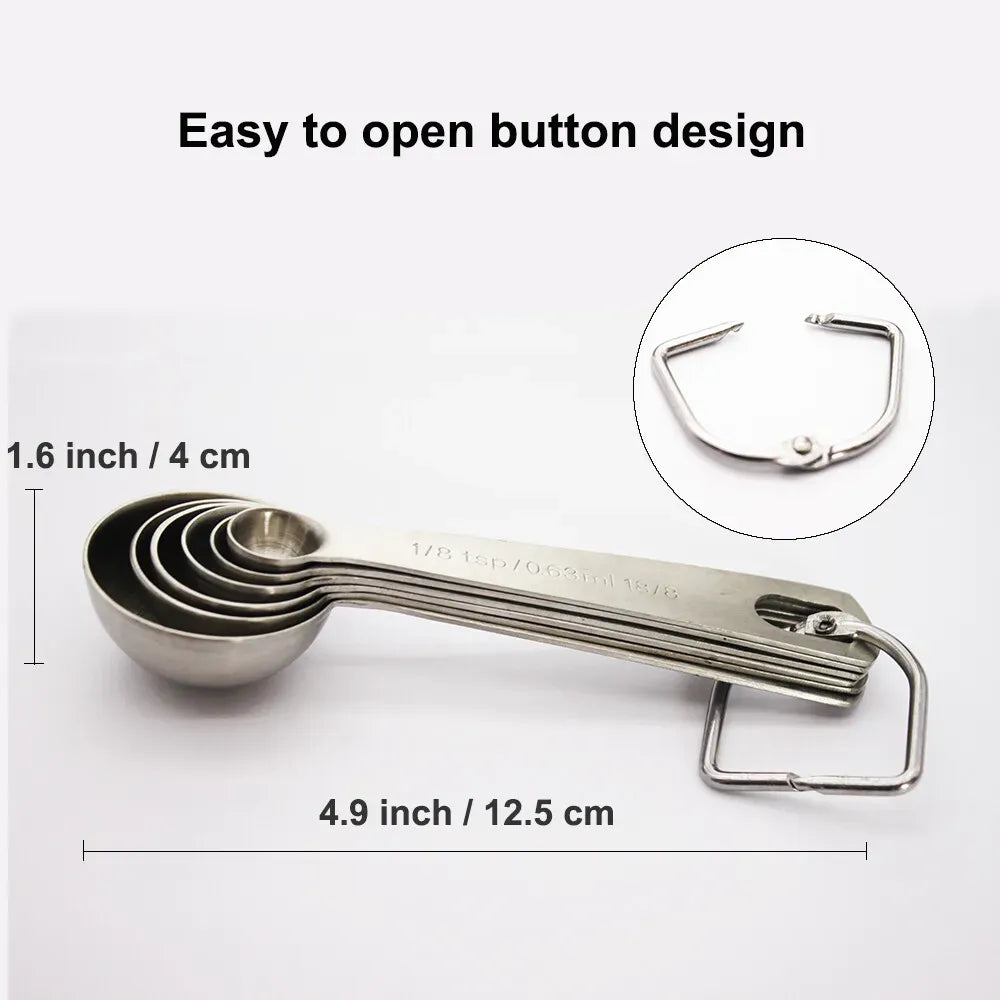 Stainless Steel Measuring Spoons Set, 6 Pieces, Silver for Accurate Cooking and Baking
