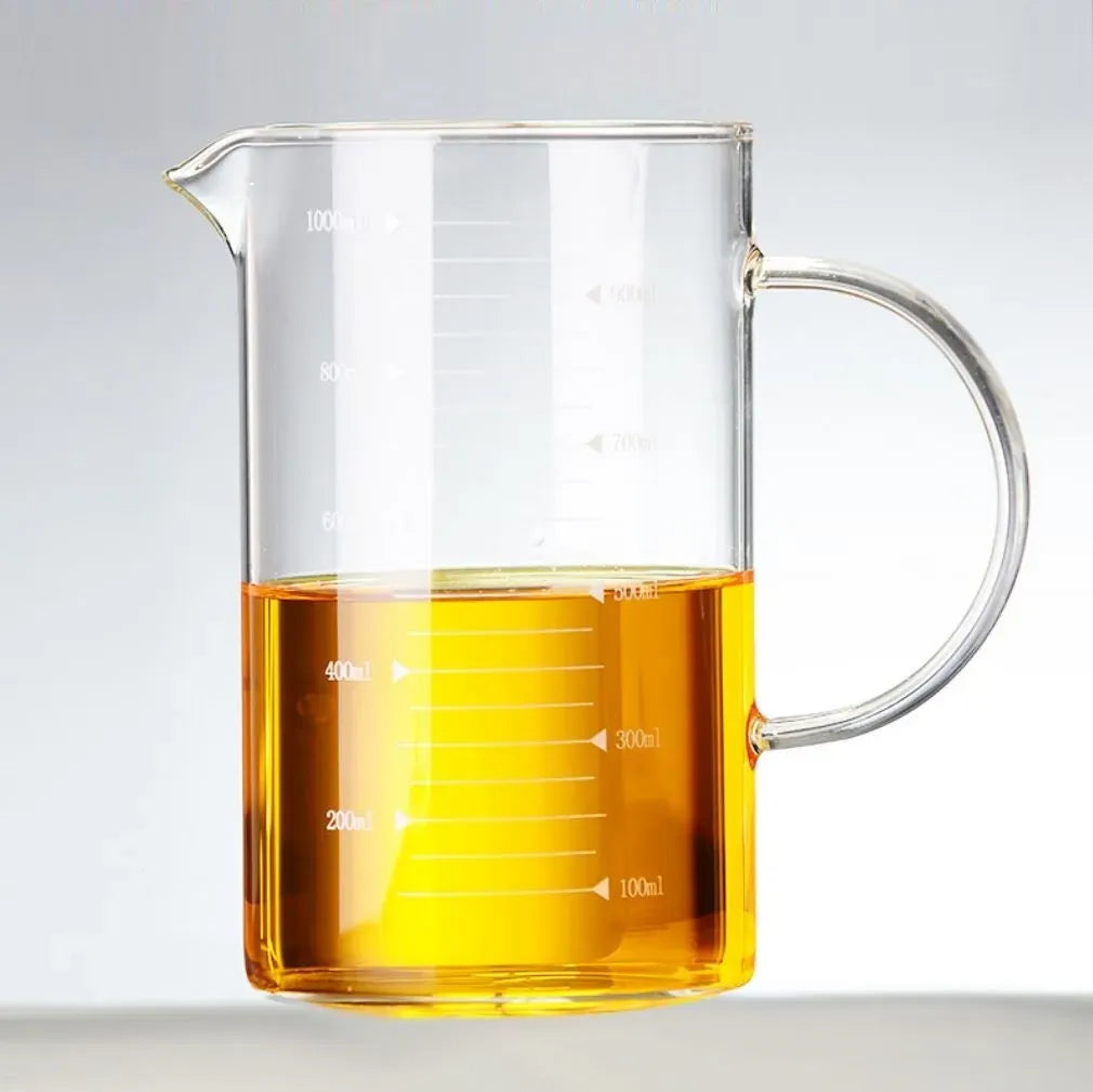 Large 1000ml Clear Borosilicate Glass Measuring Cup with Direct Fire Heat Resistance