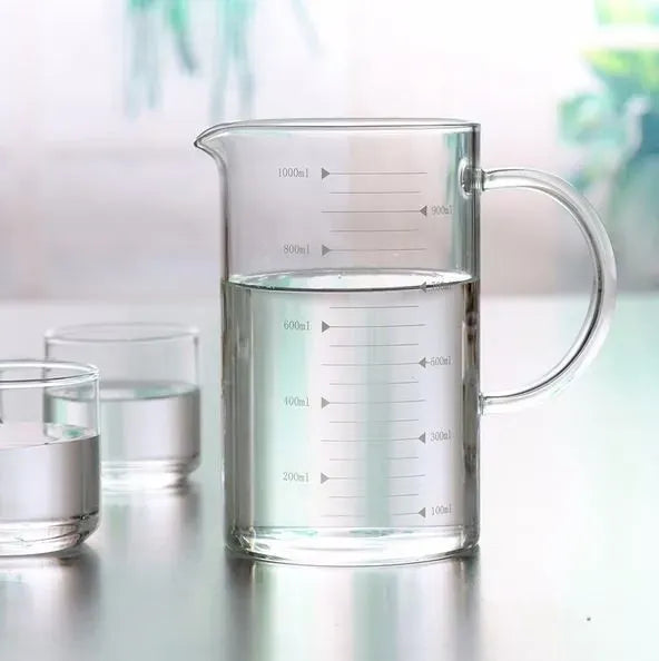 Large 1000ml Clear Borosilicate Glass Measuring Cup with Direct Fire Heat Resistance