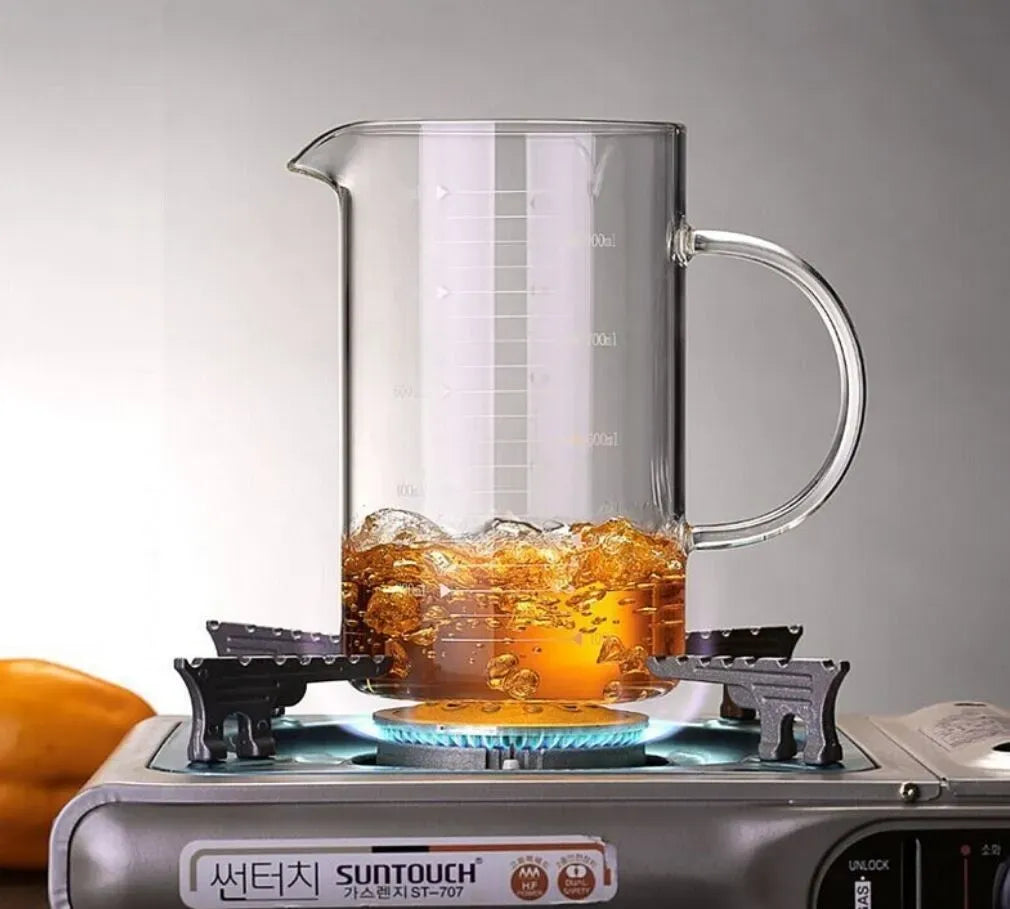Large 1000ml Clear Borosilicate Glass Measuring Cup with Direct Fire Heat Resistance