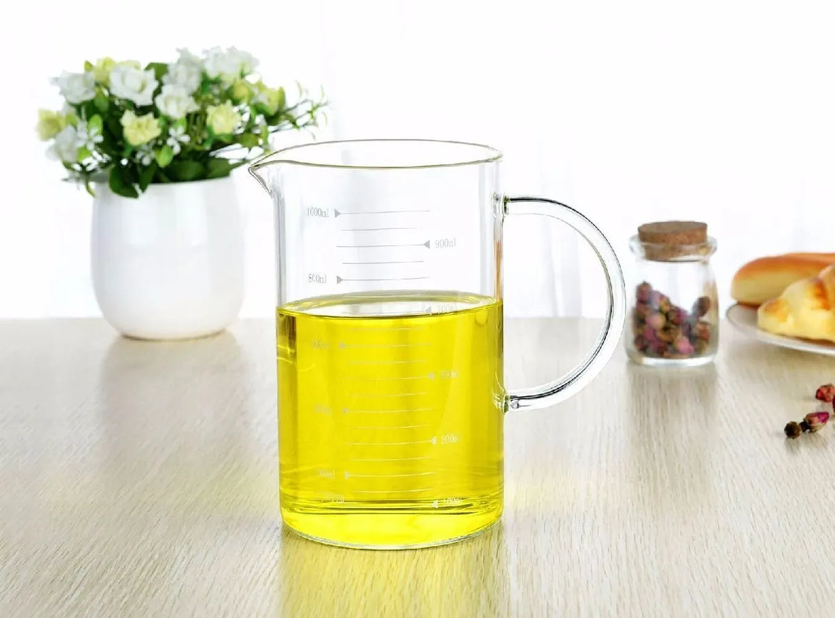 Large 1000ml Clear Borosilicate Glass Measuring Cup with Direct Fire Heat Resistance