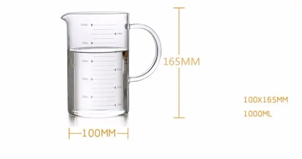 Large 1000ml Clear Borosilicate Glass Measuring Cup with Direct Fire Heat Resistance