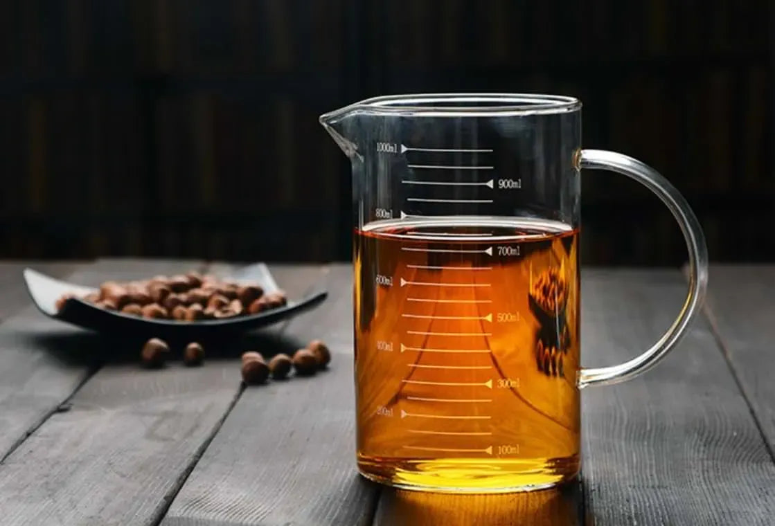 Large 1000ml Clear Borosilicate Glass Measuring Cup with Direct Fire Heat Resistance
