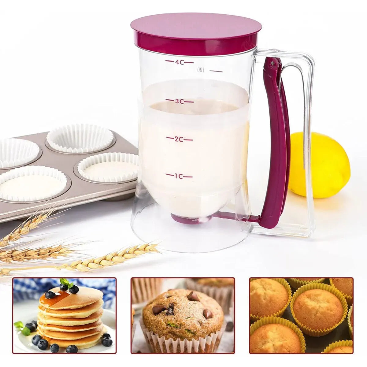 900mL Black Batter Dispenser for Waffles, Pancakes, and Cupcakes
