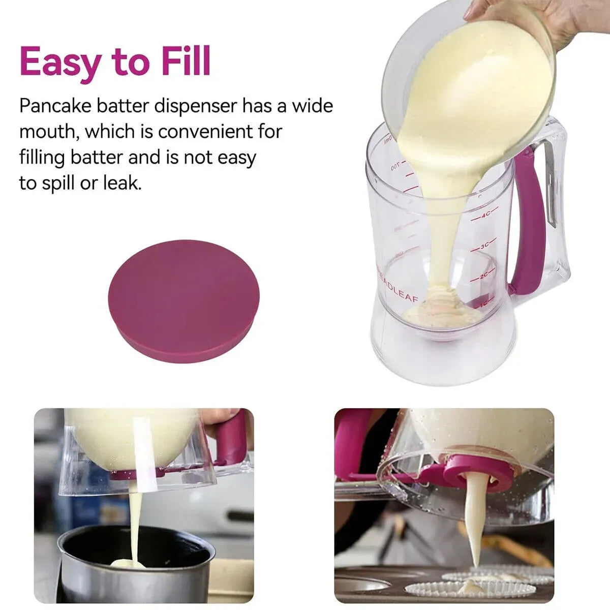 900mL Black Batter Dispenser for Waffles, Pancakes, and Cupcakes
