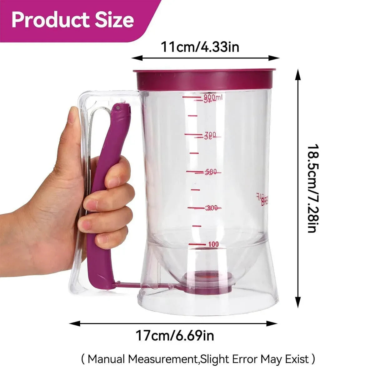 900mL Black Batter Dispenser for Waffles, Pancakes, and Cupcakes