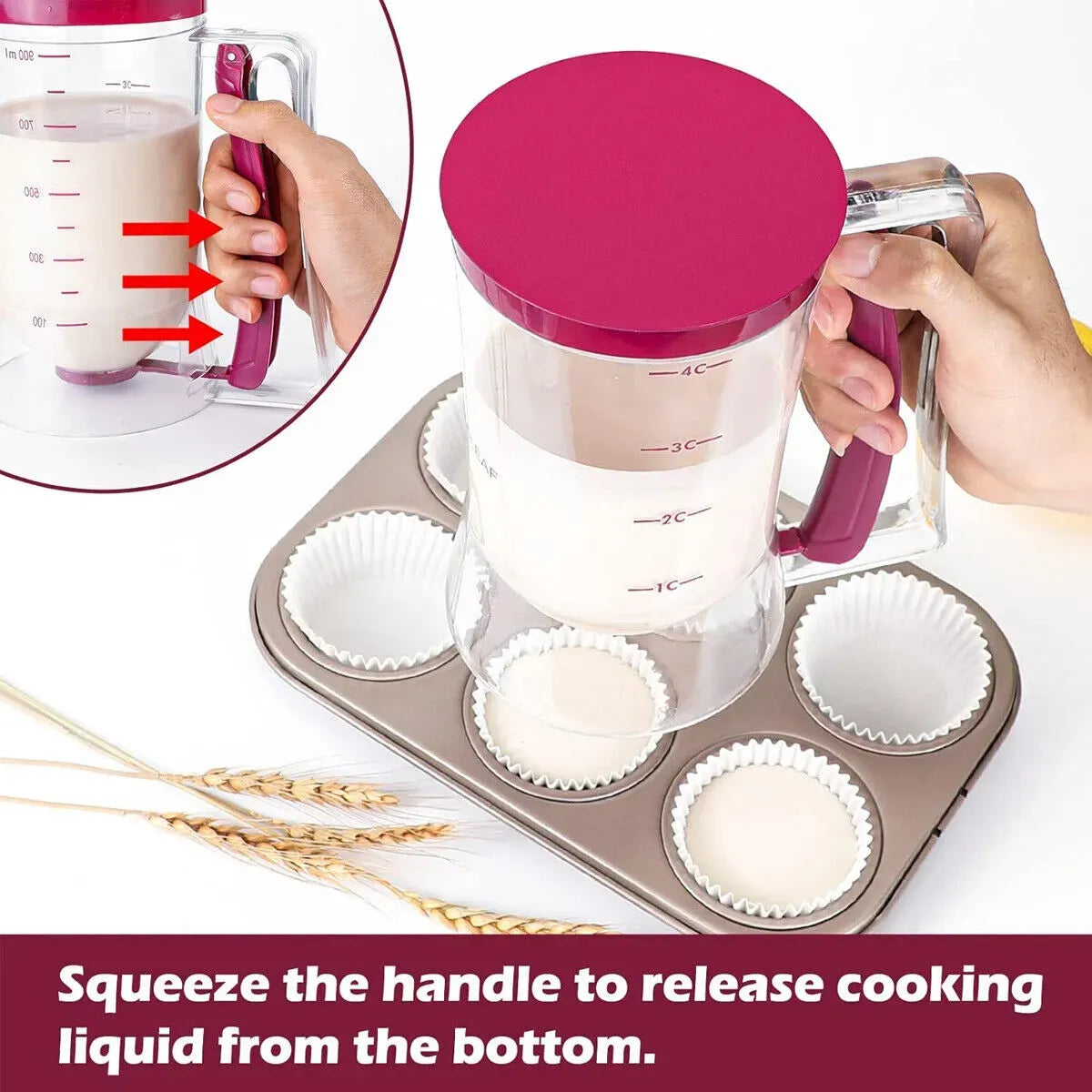 900mL Black Batter Dispenser for Waffles, Pancakes, and Cupcakes