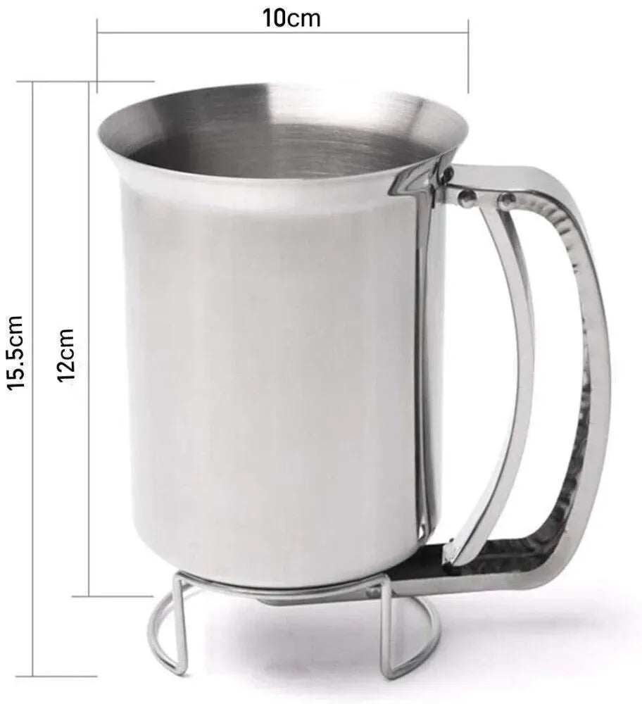 Silver Stainless Steel Pancake Batter Dispenser for Baking Cupcakes, Waffles, and Cakes - 15.5x10cm