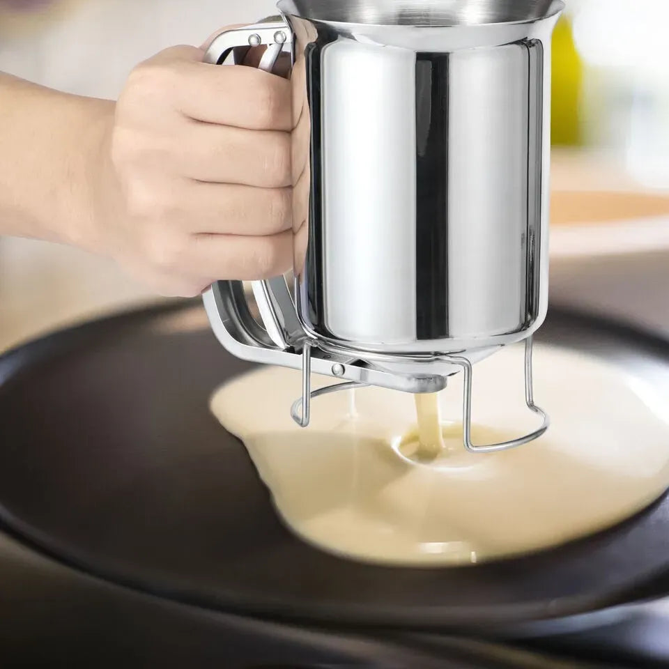 Silver Stainless Steel Pancake Batter Dispenser for Baking Cupcakes, Waffles, and Cakes - 15.5x10cm