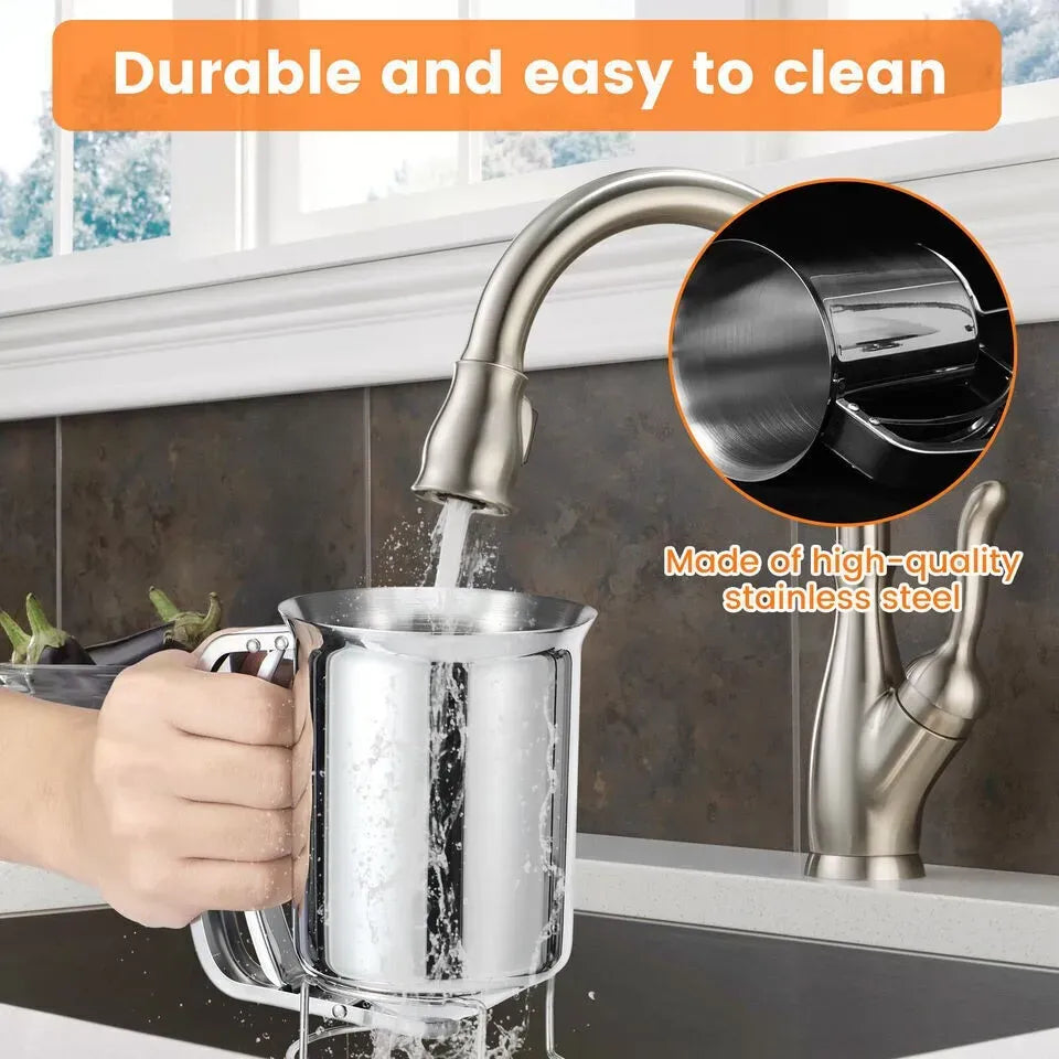 Silver Stainless Steel Pancake Batter Dispenser for Baking Cupcakes, Waffles, and Cakes - 15.5x10cm