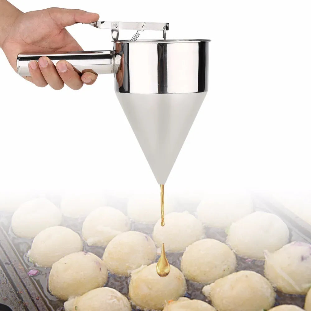 Stainless Steel Funnel Dispenser for Donuts, Cupcakes, and Pancakes - 21cm Height, Silver